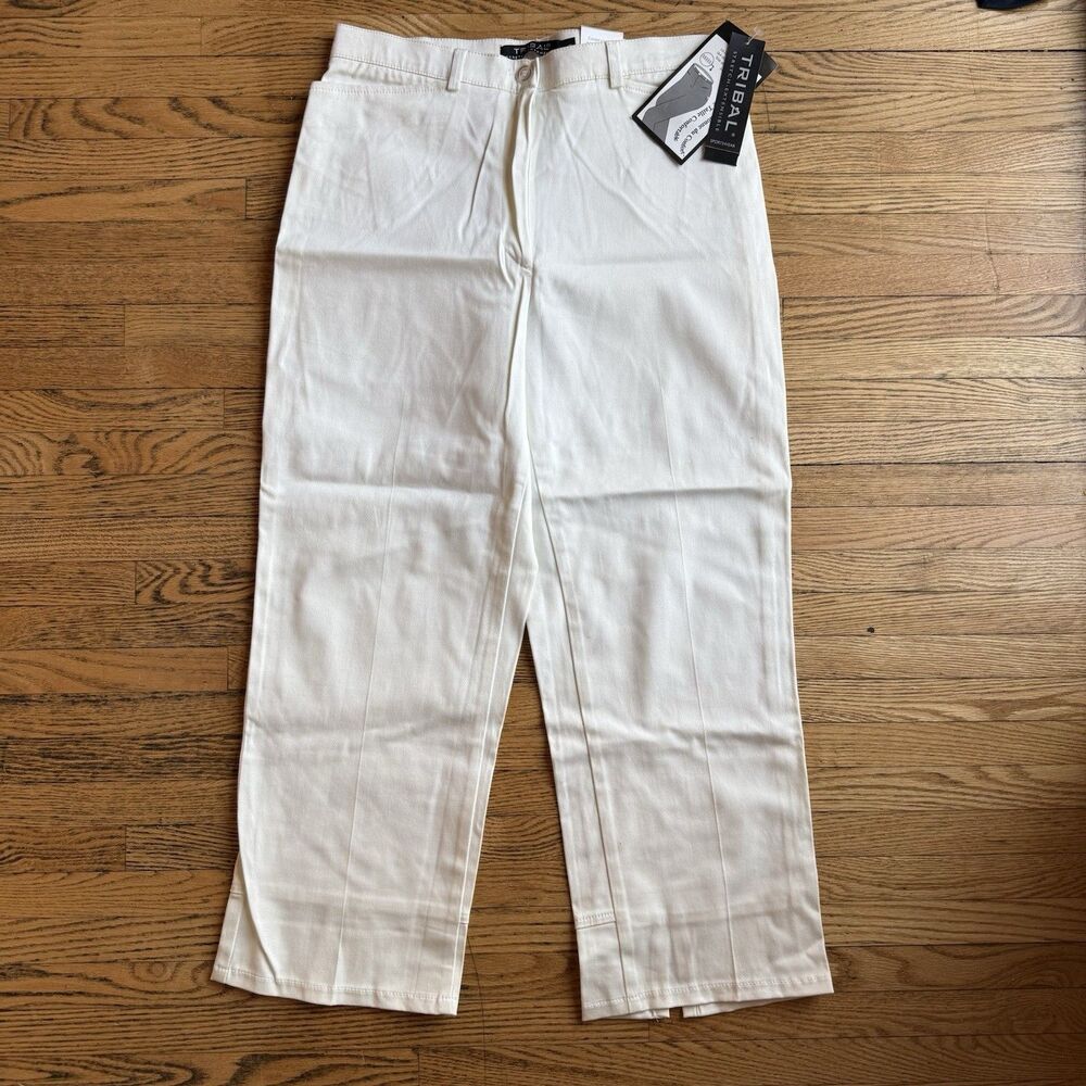 Tribal Stretch Extensible Cropped Wide Leg Pants Women’s 6 White Comfort Coastal